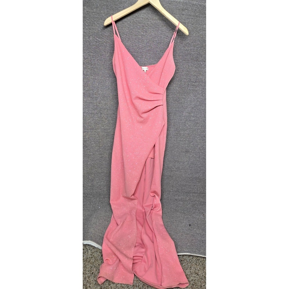 Honey and Rose Pink Glitter Maxi Dress Formal Slit Gown Womens Large Prom Event